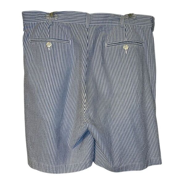 Jos. A. Bank  Stay Cool Men’s Seersucker Shorts Sz. 36 Blue/White Stripe Pleated - Picture 2 of 7